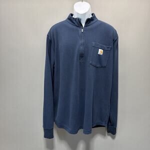 Carhartt Shirt Mens Large Tall Navy Relaxed Fit 1/4 Zip Thermal Waffle Knit